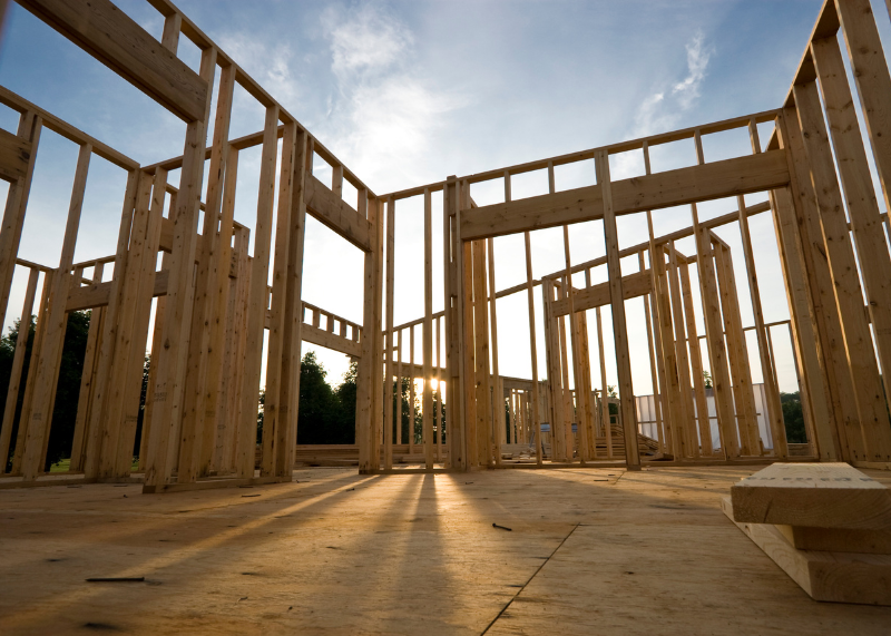 Interior view of a new construction home that only has framing complete. Interior view of a new construction home that only has framing complete.